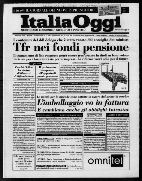 Italia oggi : quotidiano di economia finanza e politica